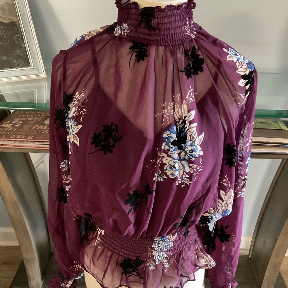 Kaii Purple Floral Sheer Blouse